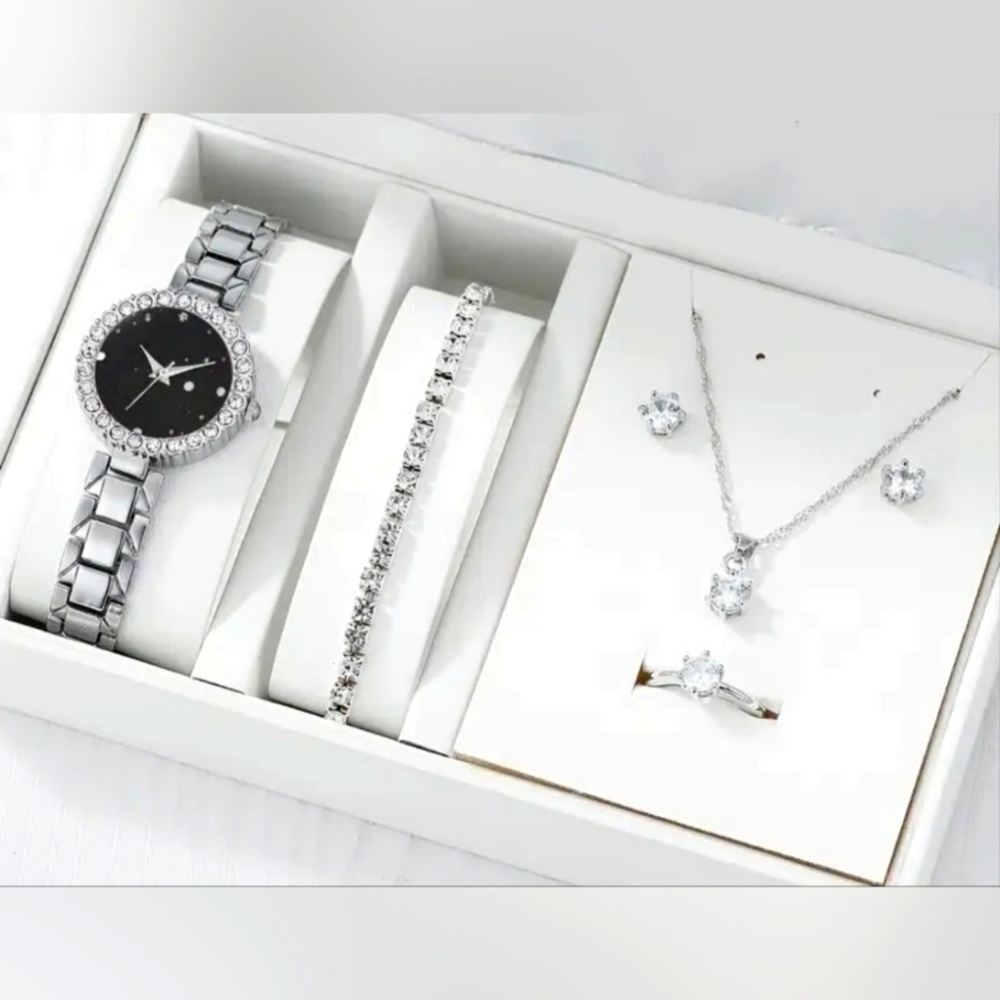 6pcs sets of watch cubic zircon of necklace ring (7) adjustable and earrings